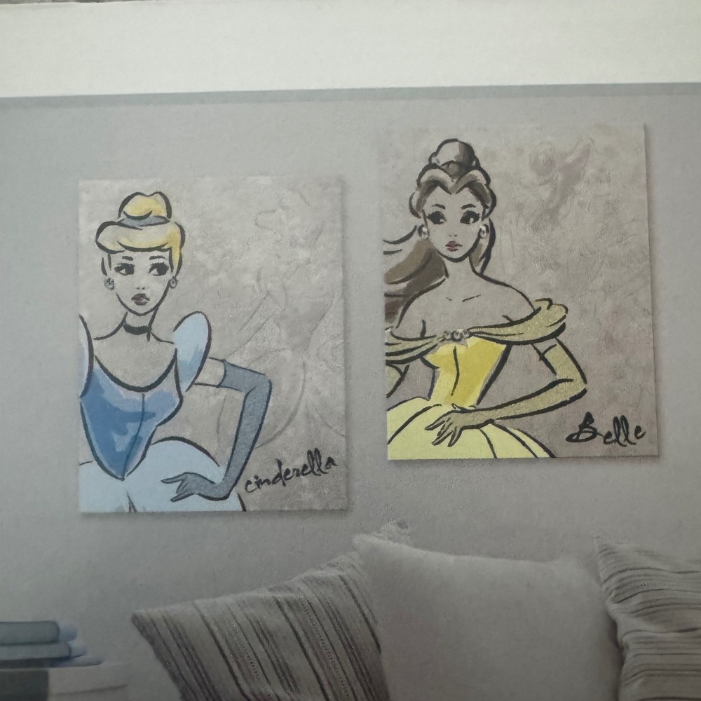 Disney Canvas Set Kids 20x16 Multi Cinderella Belle Sketch Art 2pc